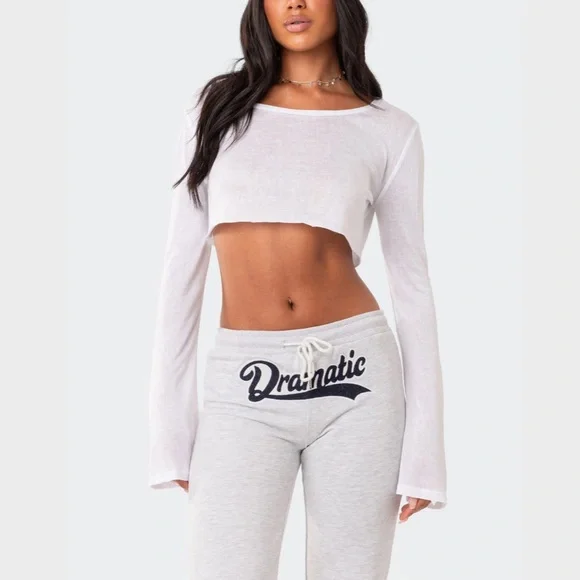 ❤️NWOT Edikted semi sheer long sleeve crop top white small - Picture 6 of 10